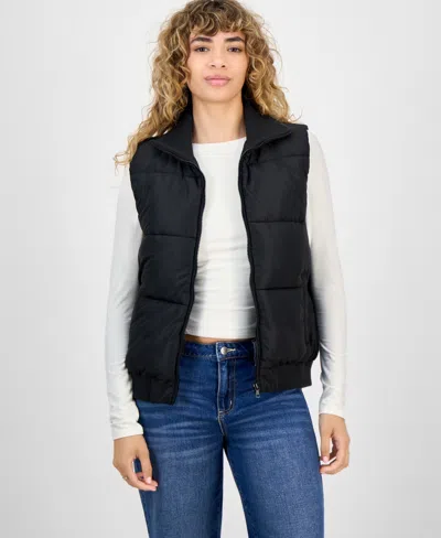 Madden Girl Women's Ribbed-trim Puffer Vest In Black