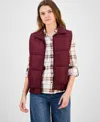 Madden Girl Women's Ribbed-trim Puffer Vest In Burgundy
