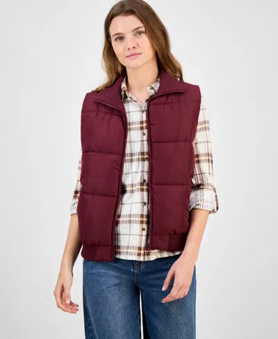Madden Girl Women's Ribbed-trim Puffer Vest In Burgundy