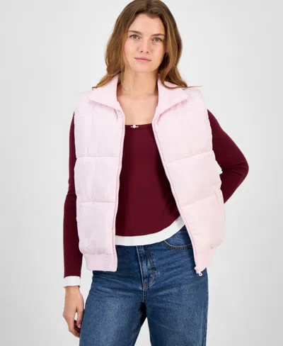 Madden Girl Women's Ribbed-trim Puffer Vest In Pink