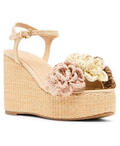 Madden Girl Women's Shore Raffia Flower Platform Wedge Sandals In Multi