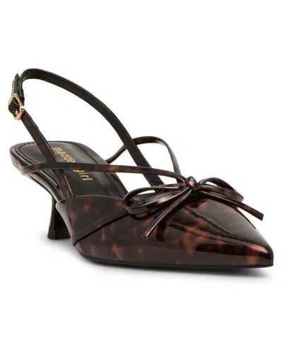 Madden Girl Women's Vixen Bow Slingback Kitten Heel Pumps In Brown
