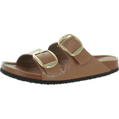 Madden Girl Womens Buckle Patent Slide Sandals In Brown