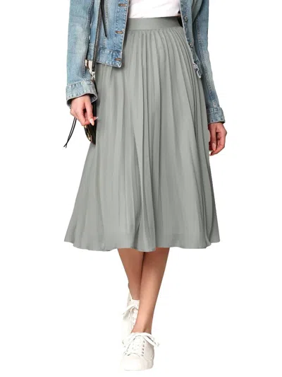 Made By Johnny High Elastic Waist Pleated Mid A-line Swing Skirt In Grey