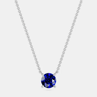 Pre-owned Made By Man 10k Round Created Blue Sapphire Birthstone Solitaire Pendant (2.00 Ctw)