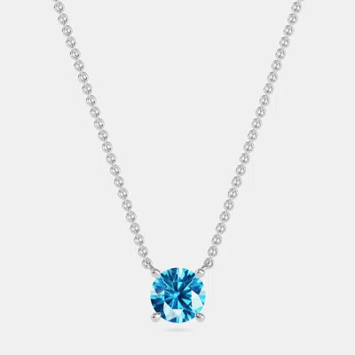 Pre-owned Made By Man 10k Round Created London Blue Birthstone Solitaire Pendant (2.00 Ctw)