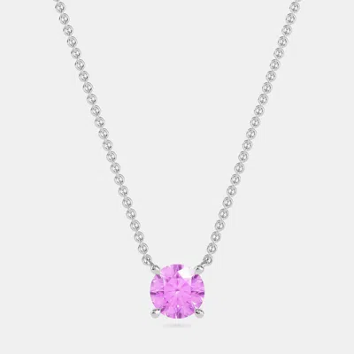 Pre-owned Made By Man 10k Round Created Pink Sapphire Birthstone Solitaire Pendant (2.00 Ctw)