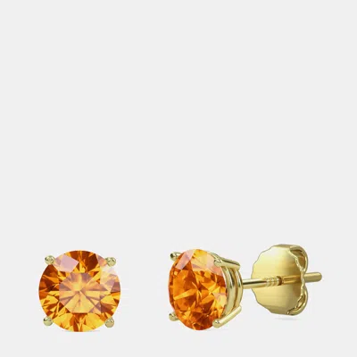 Pre-owned Made By Man 10k Round Lab Created Citrine Gemstone Solitaire Earring (2.00 Ctw)