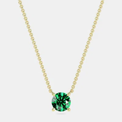 Pre-owned Made By Man 10k Yellow Gold Round Lab Created Emerald Stone Solitaire Pendant (2.00 Ctw)