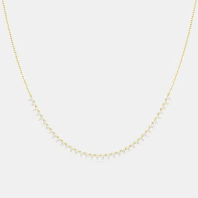 Pre-owned Made By Man 14k 3 Stone Flower 16" Inch 61 Links Lab Grown Diamond Necklace (2.00 Ctw)