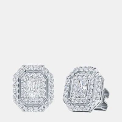 Pre-owned Made By Man 14k Double Halo Emerald Cut 78 Lab Grown Diamond Earrings (1 1/2 Ctw)