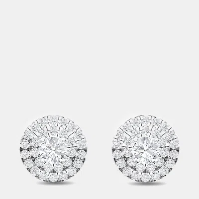 Pre-owned Made By Man 14k Double Halo Round Earrings (1 Ctw)