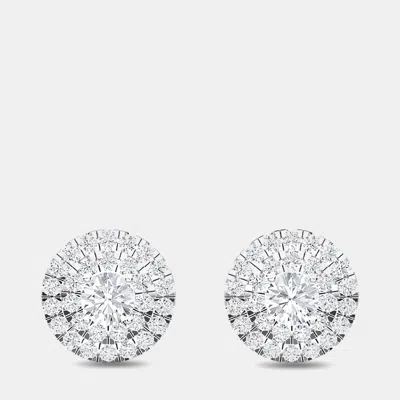 Pre-owned Made By Man 14k Double Halo Round Lab Grown Diamonds Earrings (1 1/2 Ctw)