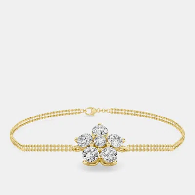 Pre-owned Made By Man 14k Flower Two Row Chain 7" Lab Grown Diamond Bracelet (0.75 Ctw)