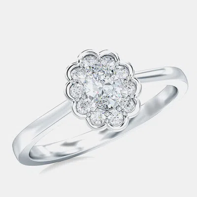 Pre-owned Made By Man 14k Halo Oval Cut Lab Grown Diamonds Bridal Ring (1 Ctw) Eu 48