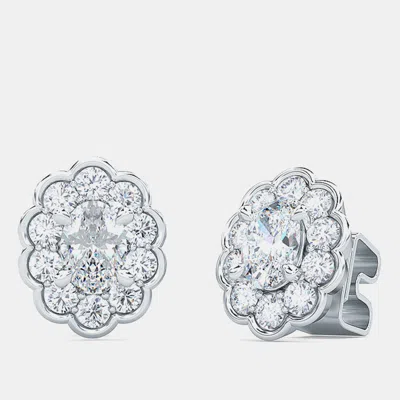 Pre-owned Made By Man 14k Halo Oval Cut Lab Grown Diamonds Earrings (3/4 Ctw)