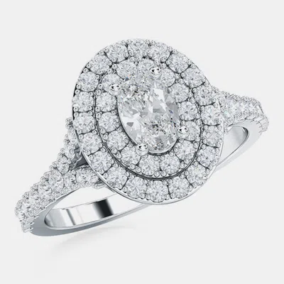 Pre-owned Made By Man 14k Oval Cutal Double Halo Lab Grown Diamonds Bridal Ring (1.25 Ct 5/8 Ctr) Us 7