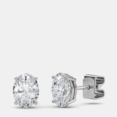 Pre-owned Made By Man 14k Oval Solitaire Earrings (1 1/2 Ctw)