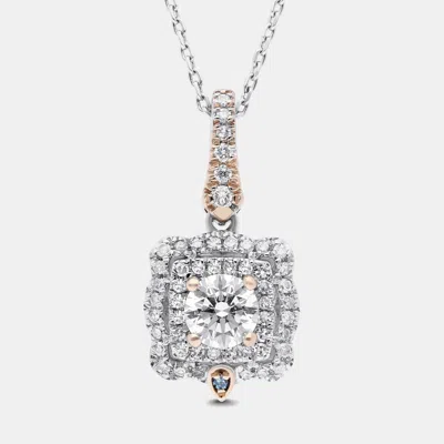 Pre-owned Made By Man 14k Rose Gold/white Gold Round Cut Scalloped Halo Pendant (0.80ctw)