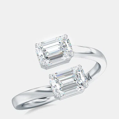 Pre-owned Made By Man 14k Two Stone Emerald Cut Solitaire Ring Set Sideways (7/8 Ctw)