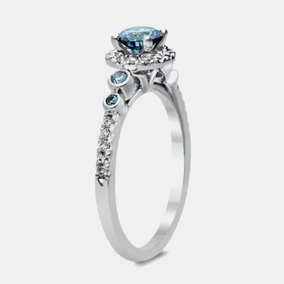 Pre-owned Made By Man 14k White Gold Blue Round Cut White Halo Ring (0.806ct) Us 7