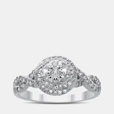 Pre-owned Made By Man 14k White Gold Round Cut Halo Ring (1.0ctw) Us 7