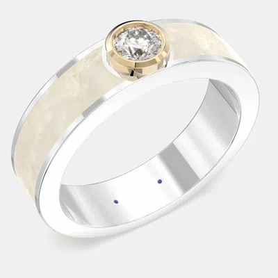 Pre-owned Made By Man 14k Yellow Gold Classic Pearl White Ceramic Round Sterling Silver Lab Grown Diamond Bezel Set Band U