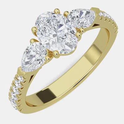 Pre-owned Made By Man 14k Yellow Gold Pear Shaped With Round Lab Grown Diamonds Bridal Ring (1.50ctw With 3/4th Ct)