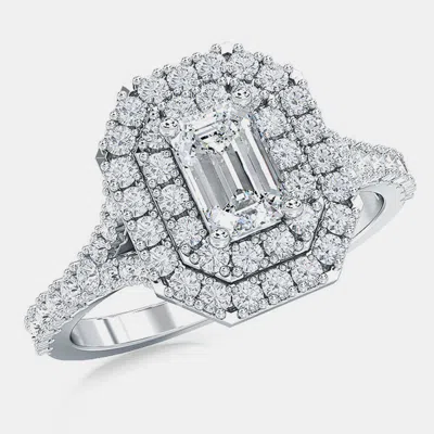 Pre-owned Made By Man 14kw Double Halo Ldg On Split Shank Bridal Ring (1.25 Ct 5/8 Ctr) Eu 48