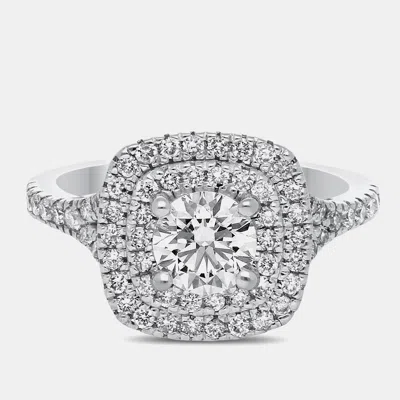 Pre-owned Made By Man 14kw Double Halo Ldg On Split Shank Bridal Ring Eu 48