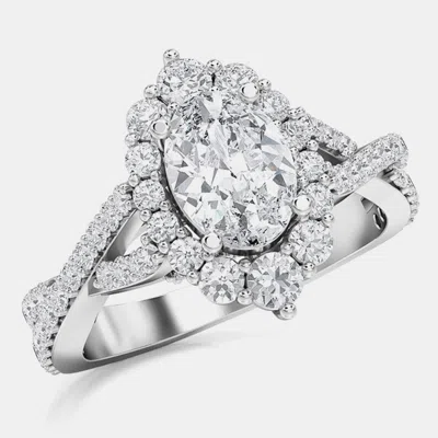 Pre-owned Made By Man 14kw Double Twist Halo Bridal Ring (2 Ctw 1 Ov Ctr) Eu 48