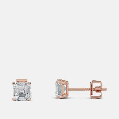 Pre-owned Made By Man 4.00 Ct Asscher 14k Rose Gold Lab Grown Diamond Solitaire 4 Prong Earring