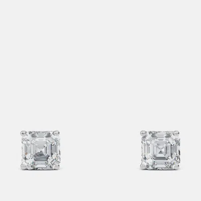 Pre-owned Made By Man 4.00 Ct Asscher 14k White Gold Lab Grown Diamond Solitaire 4 Prong Earring