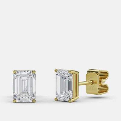 Pre-owned Made By Man 4.00 Ct Emerald 14k Yellow Gold Lab Grown Diamond Solitaire 4 Prong Earring