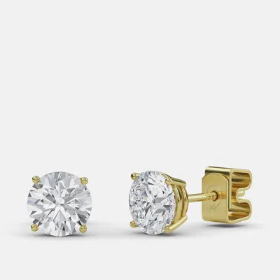 Pre-owned Made By Man 4.00 Ct Round 14k Yellow Gold Lab Grown Diamond Solitaire 4 Prong Earrings