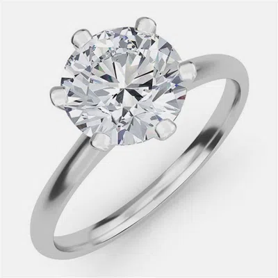 Pre-owned Made By Man 4.00 Ct Round Plain 6 Prongs 14k White Gold Lab Grown Diamond Solitaire Ring Us 5
