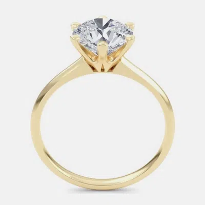 Pre-owned Made By Man 4.00 Ct Round Plain 6 Prongs 14k Yellow Gold Lab Grown Diamond Solitaire Ring Us 6