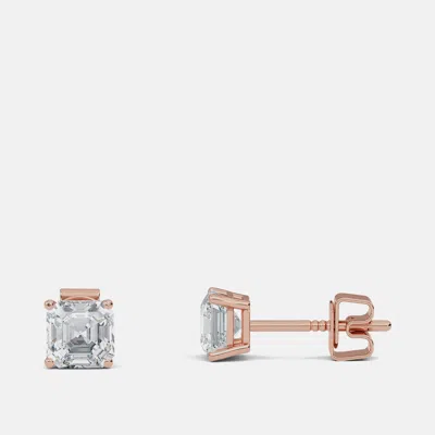 Pre-owned Made By Man 5.00 Ct Asscher 14k Rose Gold Lab Grown Diamond Solitaire 4 Prong Earring