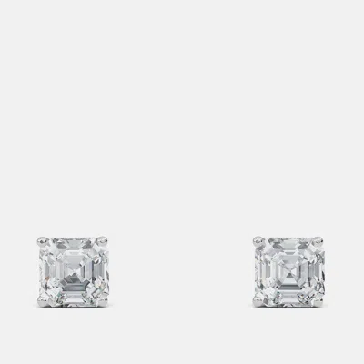 Pre-owned Made By Man 5.00 Ct Asscher 14k White Gold Lab Grown Diamond Solitaire 4 Prong Earring