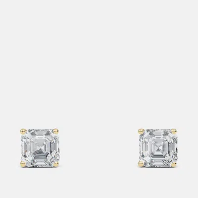 Pre-owned Made By Man 5.00 Ct Asscher 14k Yellow Gold Lab Grown Diamond Solitaire 4 Prong Earring