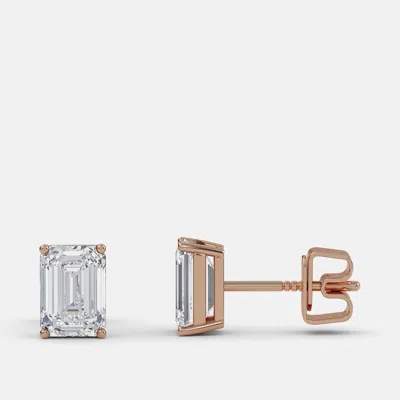 Pre-owned Made By Man 5.00 Ct Emerald 14k Rose Gold Lab Grown Diamond Solitaire 4 Prong Earring