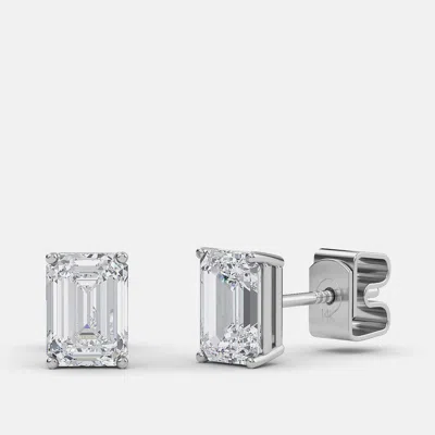 Pre-owned Made By Man 5.00 Ct Emerald 14k White Gold Lab Grown Diamond Solitaire 4 Prong Earring