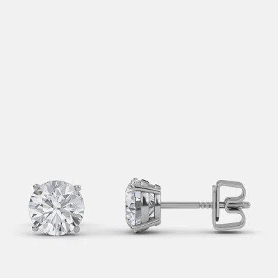 Pre-owned Made By Man 5.00 Ct Round 14k White Gold Lab Grown Diamond Solitaire 4 Prong Earrings