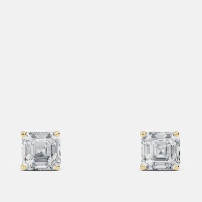 Pre-owned Made By Man 6.00 Ct Asscher 14k Yellow Gold Lab Grown Diamond Solitaire 4 Prong Earring