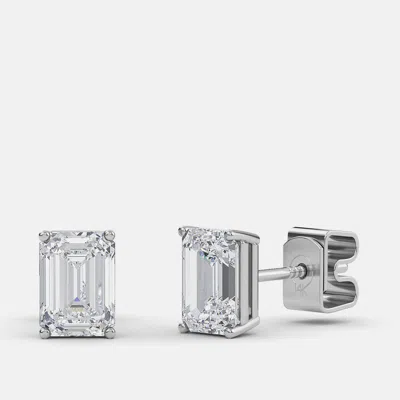 Pre-owned Made By Man 6.00 Ct Emerald 14k White Gold Lab Grown Diamond Solitaire 4 Prong Earring