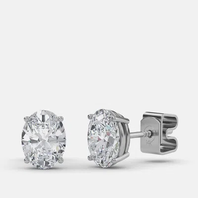 Pre-owned Made By Man 6.00 Ct Oval 14k White Gold Lab Grown Diamond Solitaire 4 Prong Earring