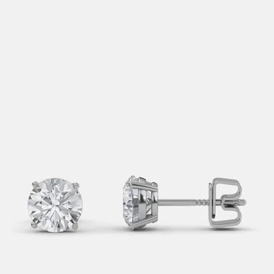 Pre-owned Made By Man 6.00 Ct Round 14k White Gold Lab Grown Diamond Solitaire 4 Prong Earrings