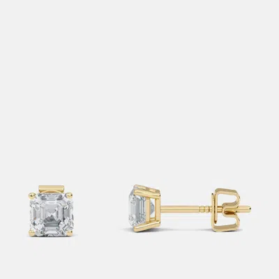 Pre-owned Made By Man 7.00 Ct Asscher 14k Yellow Gold Lab Grown Diamond Solitaire 4 Prong Earring
