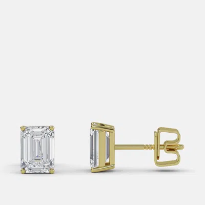 Pre-owned Made By Man 7.00 Ct Emerald 14k Yellow Gold Lab Grown Diamond Solitaire 4 Prong Earring