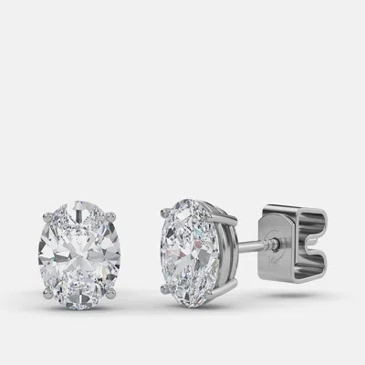 Pre-owned Made By Man 7.00 Ct Oval 14k White Gold Lab Grown Diamond Solitaire 4 Prong Earring
